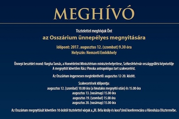 Szombaton lesz az Osszárium ünnepélyes megnyitása